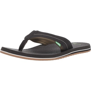 image:imageSanuk Beer Cozy IV Mens Flip Flops  Memory Foam Beach SandalsBlackDark Olive