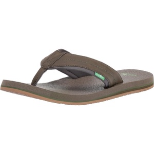 image:imageSanuk Beer Cozy IV Mens Flip Flops  Memory Foam Beach SandalsDark OliveGreen